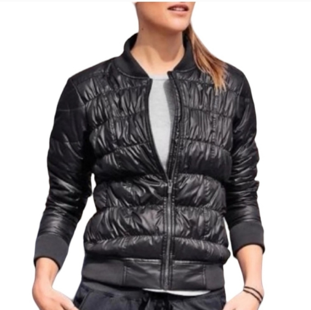 Athleta Quilted Black Bomber Jacket B3